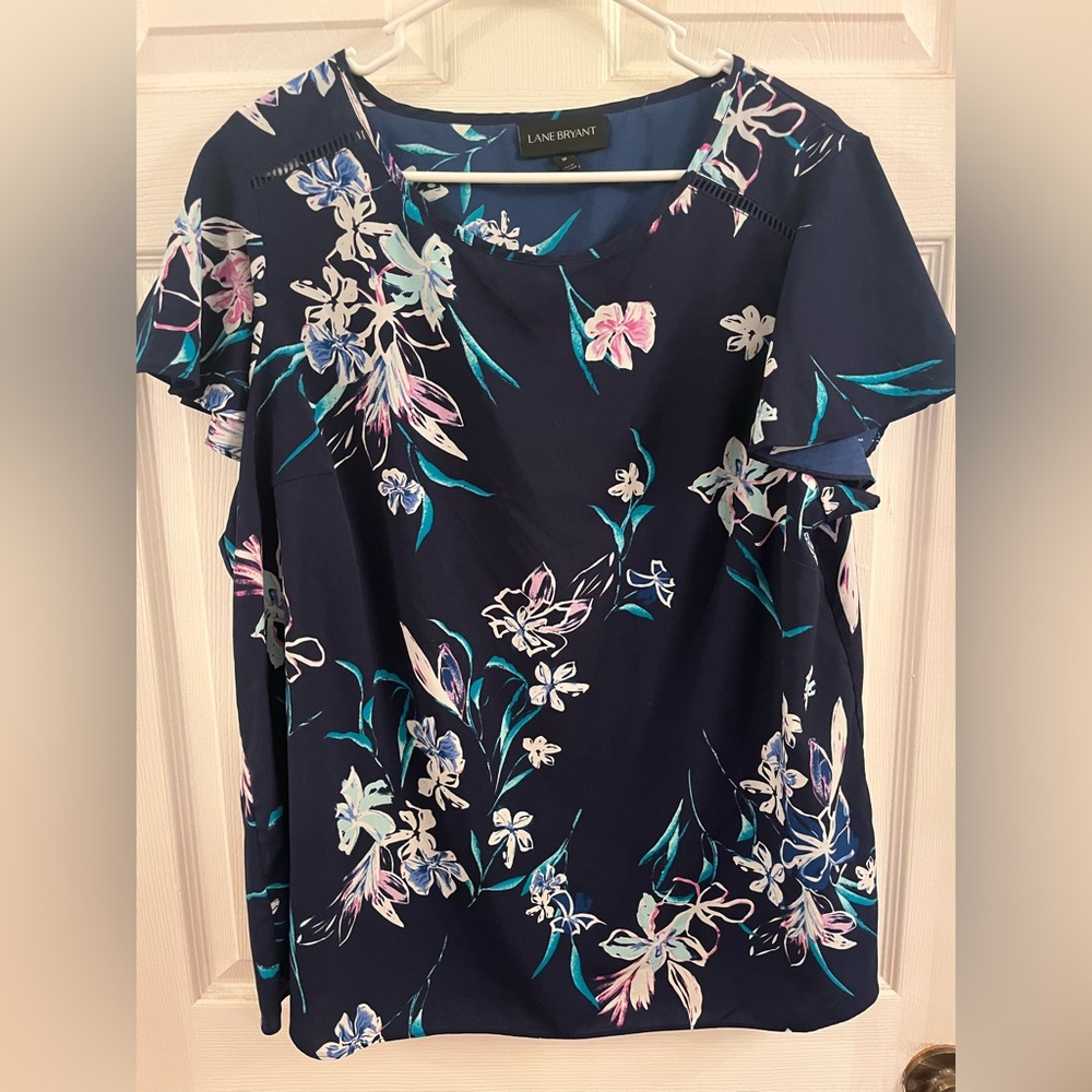 Lane Bryant Floral Blouse - Navy and Multicolor